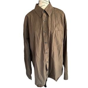 Men's Nyne 50s Singles Cotton Brown Long Sleeve Button Down Shirt Size XL